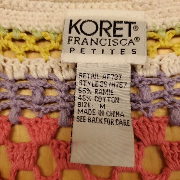VTG Koret Francisca Petites Crocheted Vest Granny Chic Colorful Stripes Rainbow - Picture 10 of 11